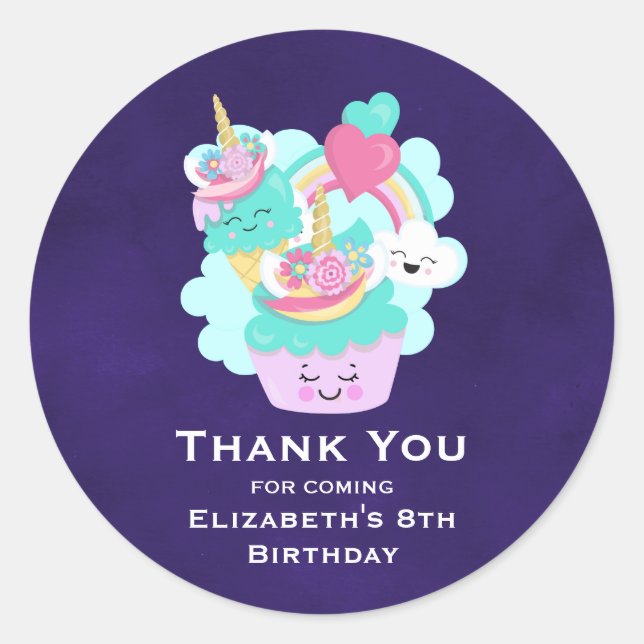 Sticker Rond Cute Cupcake et Joyeuse crème glacée Anniversaire (Devant)