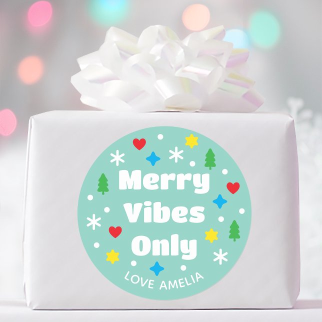 Sticker Rond Cute Custom Name Holiday Retro Green Christmas (Créateur téléchargé)