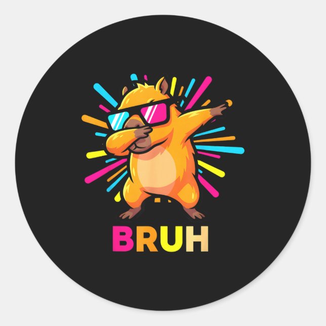 Sticker Rond Cute Dabbing Capybara Funny Animal Meme Capy Lover (Devant)