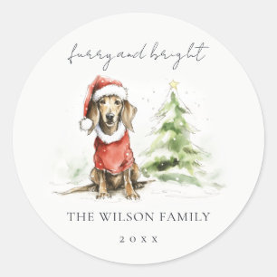 Sticker Rond Cute Dachshund Chien Furie et Noël brillant