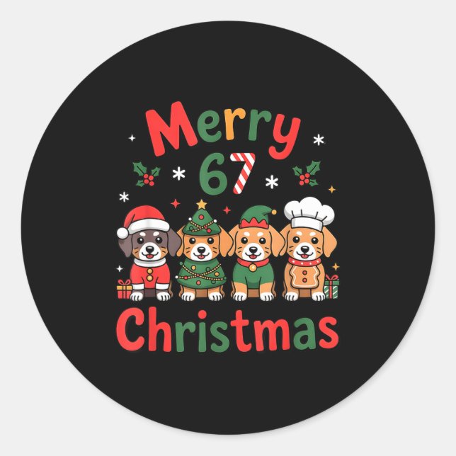 Sticker Rond Cute Dachshund Christmas Design Funny Holiday Dog  (Devant)