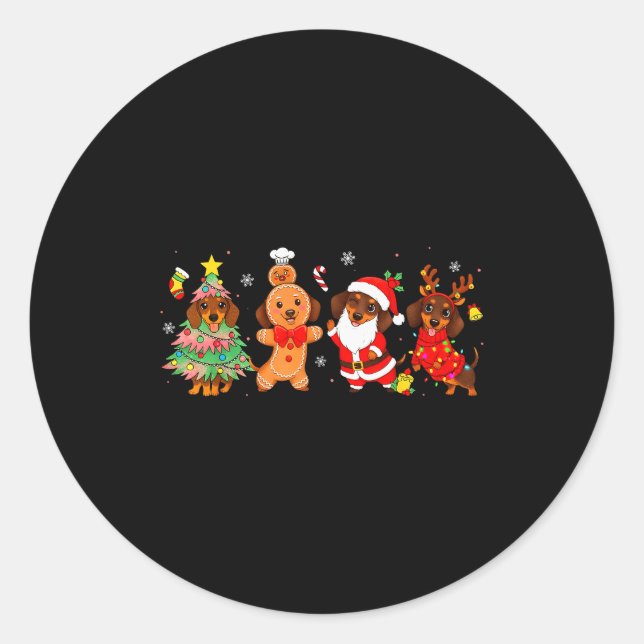 Sticker Rond Cute Dachshund Dogs Christmas Tree Gingerbread San (Devant)