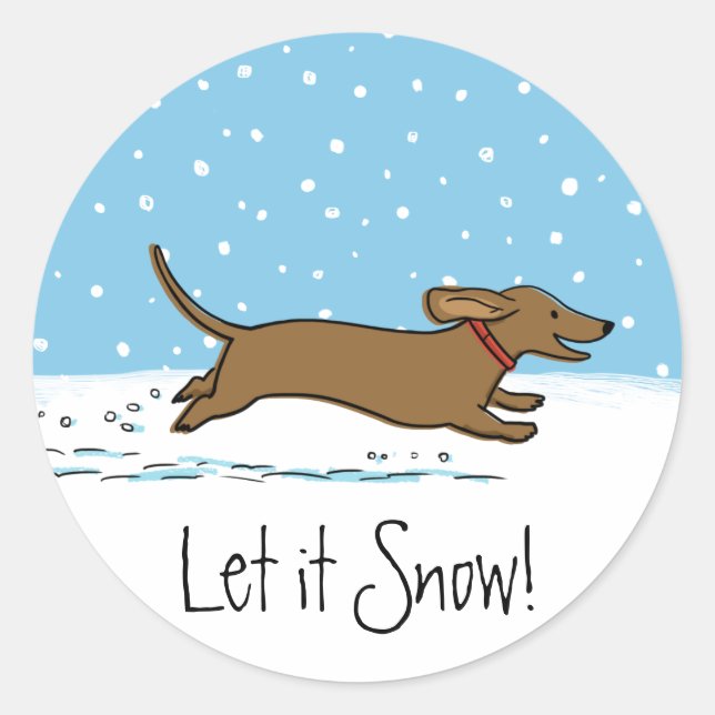 Sticker Rond Cute Dachshund Let it Snow - Wiener Dog Holiday (Devant)