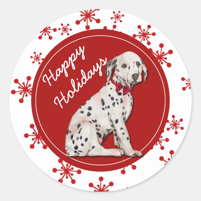 Sticker Rond Cute Dalmatie Chiot Rouge Flocon de neige (Devant)