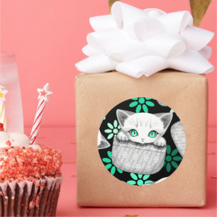 Sticker Rond Cute de chat et pointe joueuse à partir d'une poch