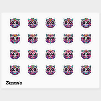 Sticker Rond Cute Dead Owl Crâne à sucre, jour du hibou mort