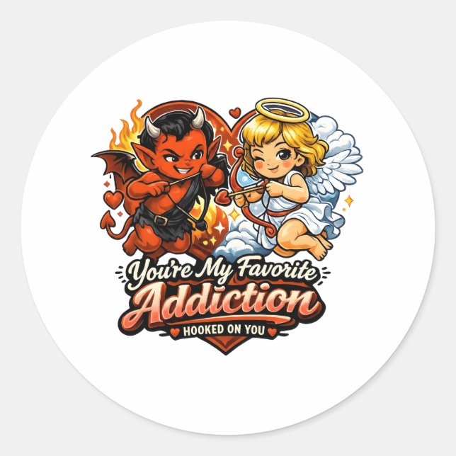 Sticker Rond Cute Devil & Angel Valentine Day Love Design (Devant)