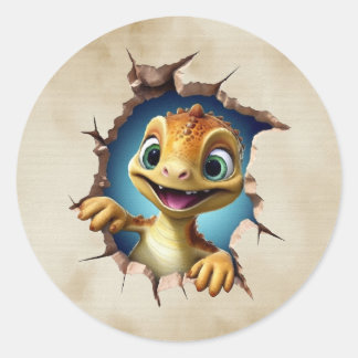 Sticker Rond Cute Dino with Bandana Kids Birthday Invitation