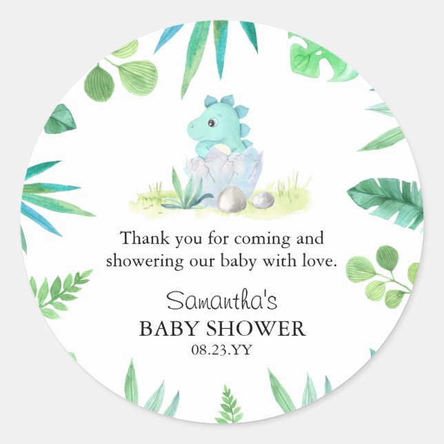 Sticker Rond Cute Dinosaur Boy Baby shower Merci (Devant)