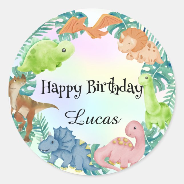 Sticker Rond Cute dinosaur jungle anniversaire de enfant de l'é (Devant)