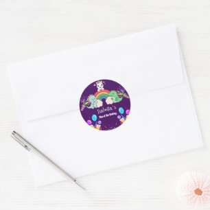 Sticker Rond Cute Dinosaur Unicorn arc-en-ciel enfant d'anniver