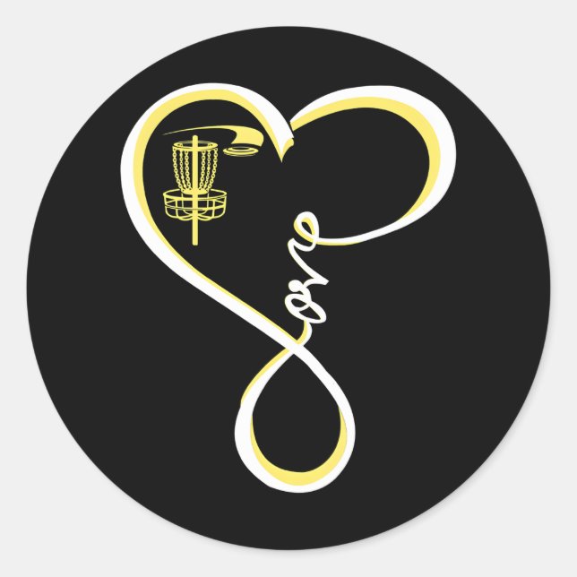 Sticker Rond Cute Disc Golf I Love Disc Golf Jaune (Devant)