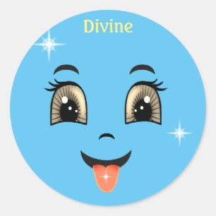 Sticker Rond Cute Divine Bleu Joyeux Visage