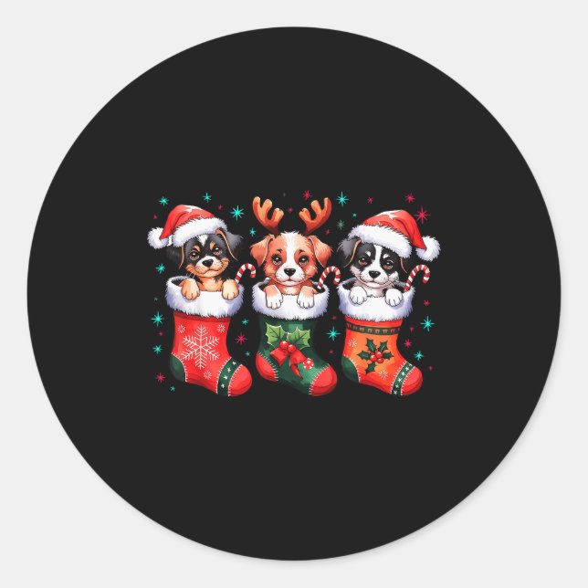 Sticker Rond Cute Dog Christmas Santa Funny Christmas Xmas Dog  (Devant)