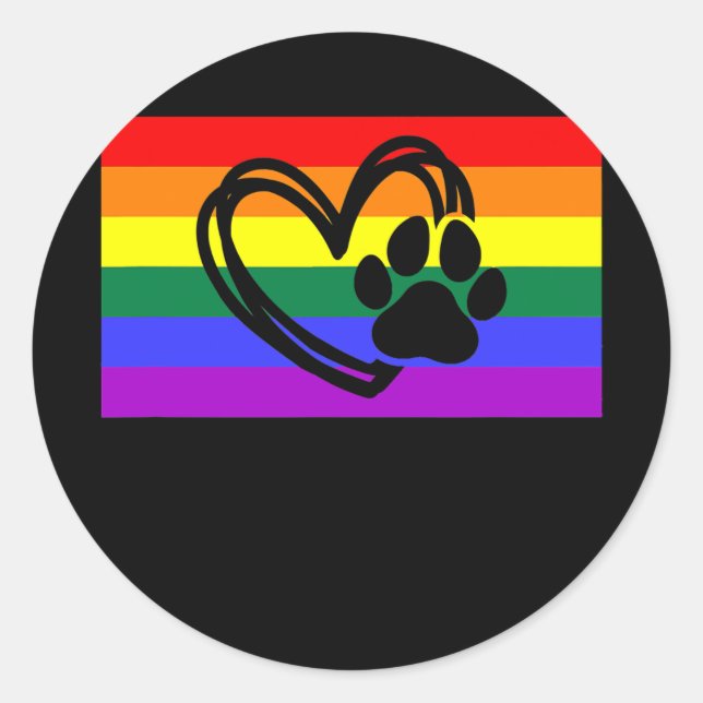 Sticker Rond Cute Dog Mom Dad Paw LGBTQ Gay Pride Flag Queer  (Devant)