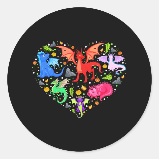 Sticker Rond Cute Dragon Coeur Saint Valentin Animaux amusants (Devant)