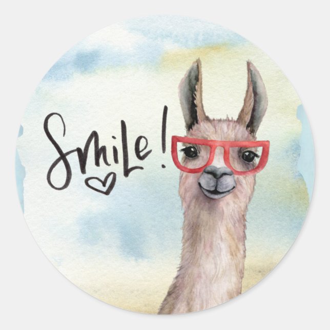 Sticker Rond Cute drôle Smile Llama (Devant)