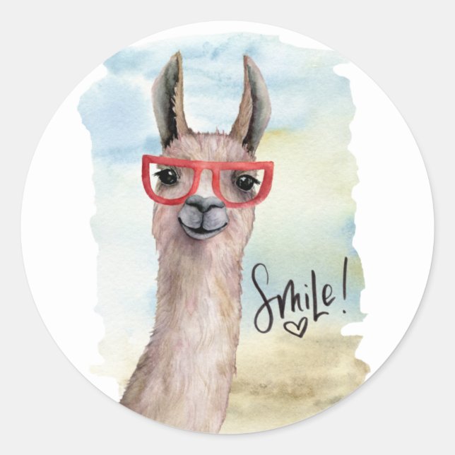 Sticker Rond Cute drôle Smile Llama (Devant)