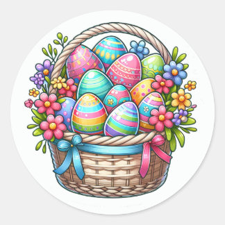 Sticker Rond Cute Easter Basket of Eggs Sheet of