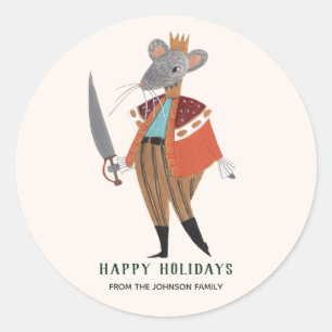Sticker Rond Cute Ecru Noël Casse-noix Noël Souris Roi