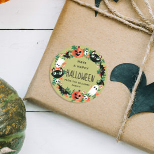 Sticker Rond Cute Éffrayante verte Joyeuse couronne d'Halloween