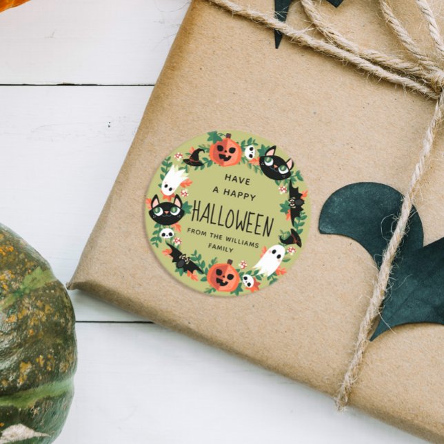 Sticker Rond Cute Éffrayante verte Joyeuse couronne d'Halloween (Créateur téléchargé)