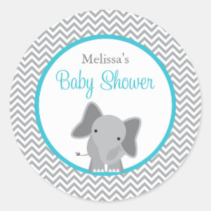 Sticker Rond Cute Elephant Chevron Baby shower Turquoise