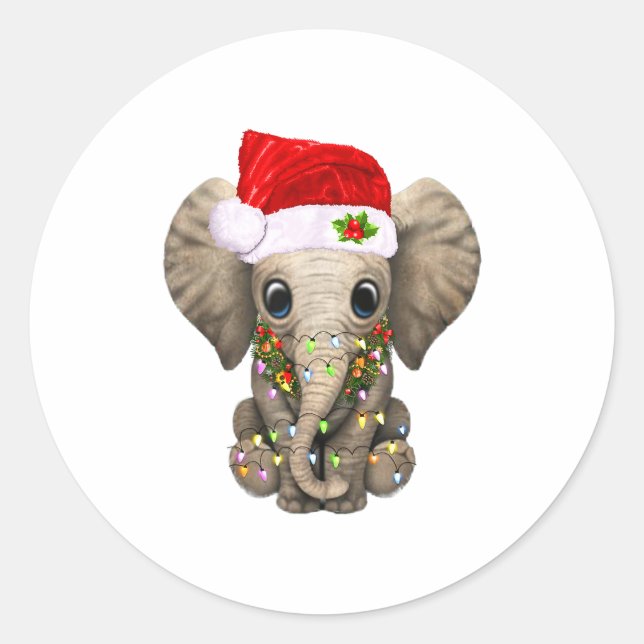 Sticker Rond Cute Elephant Christmas Light Funny Elephant Lover (Devant)