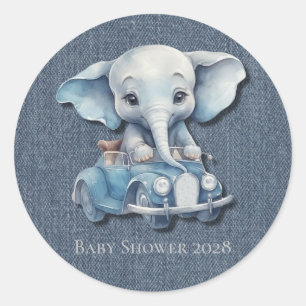Sticker Rond Cute Elephant Denim Vintage Voiture Baby shower