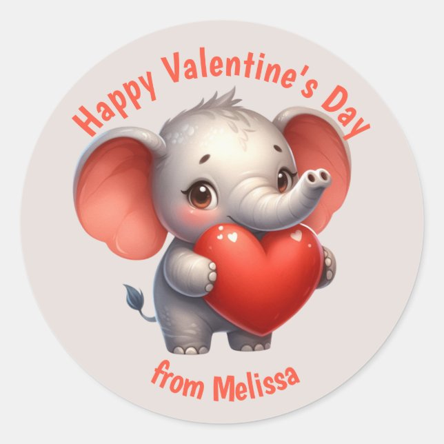 Sticker Rond Cute Elephant Red Heart Valentine (Devant)