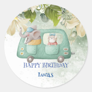 Sticker Rond Cute Elephant Safari jungle Zoo fête d'anniversair