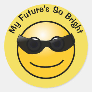 Sticker Rond Cute Emoji avec Lunettes de Soleil Mon Avenir Est 