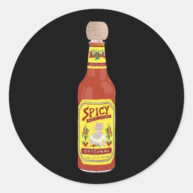 Sticker Rond Cute épicé Chats sauce chaude illustration noir (Devant)