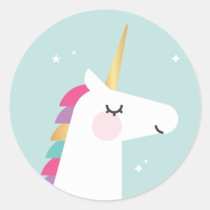 Sticker Rond Cute et moderne Rainbow Unicorn anniversaire