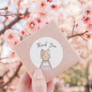 Sticker Rond Cute et Whimsical Kitty Merci