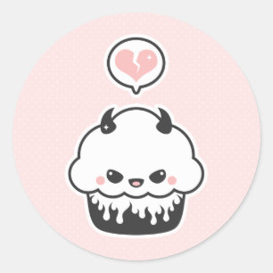 Sticker Rond Cute Evil Cupcake