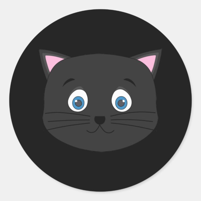 Sticker Rond Cute face de chat noir (Devant)