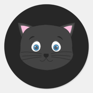 Sticker Rond Cute face de chat noir