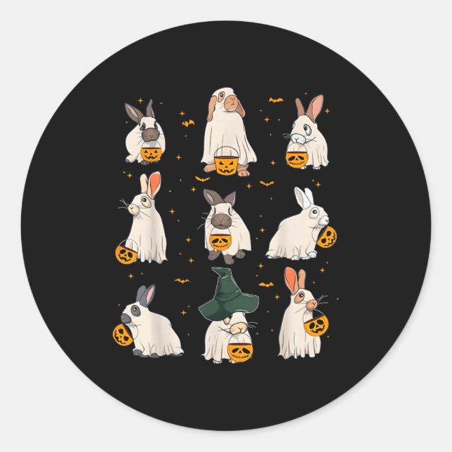 Sticker Rond Cute Fall Bunny Ghost Costume Rabbit Lover Soky Se (Devant)