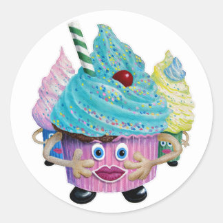 Sticker Rond Cute Fantasy Creatur Cupcakes Illustrated