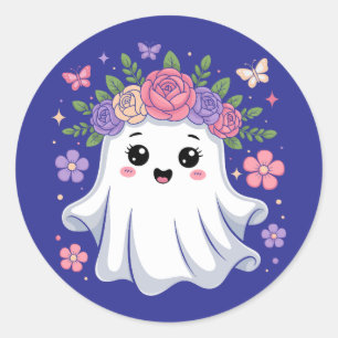 Sticker Rond Cute Fantôme Floral Kawaii Fantôme Halloween Kawai