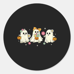 Sticker Rond Cute Fantôme Floral Super Halloween Vintage Éffray