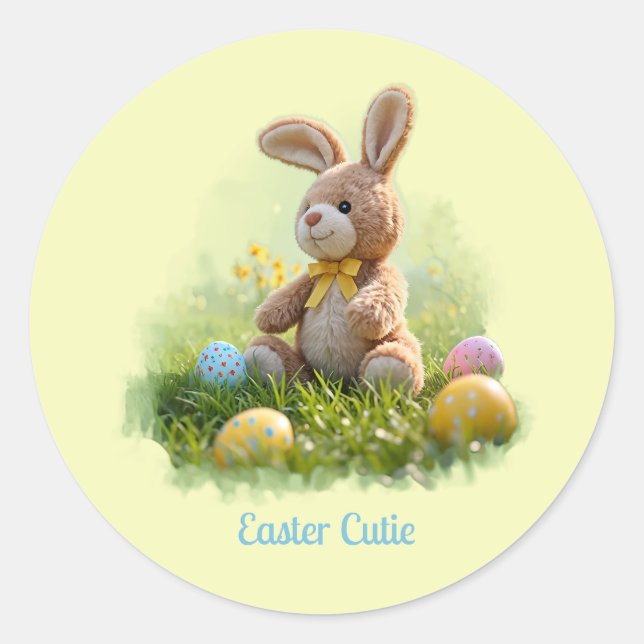 Sticker Rond Cute farci lapin de Pâques (Devant)