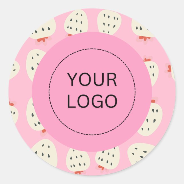 Sticker Rond Cute Feminine Moderne Fraise Logo Personnalisé (Devant)