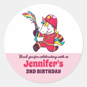 Sticker Rond Cute Firefighter Unicorn Anniversaire de enfant Pa