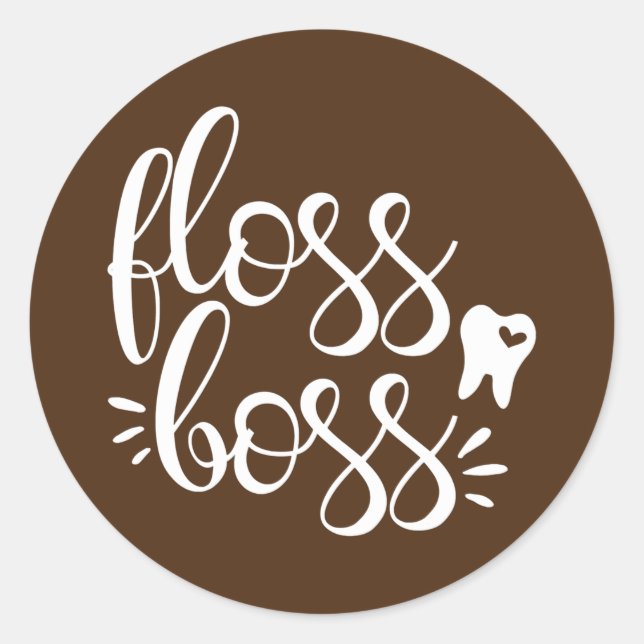Sticker Rond Cute Floss Boss Dentist Dental Hygienist RDH (Devant)
