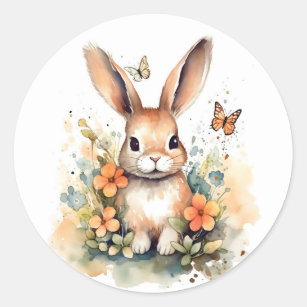 Sticker Rond Cute Forest bébé lapin Pintes Nursery Art