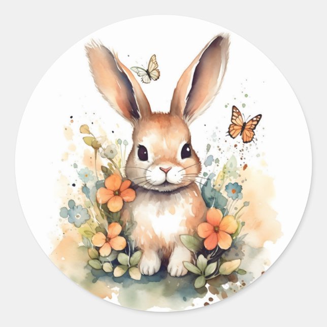 Sticker Rond Cute Forest bébé lapin Pintes Nursery Art (Devant)