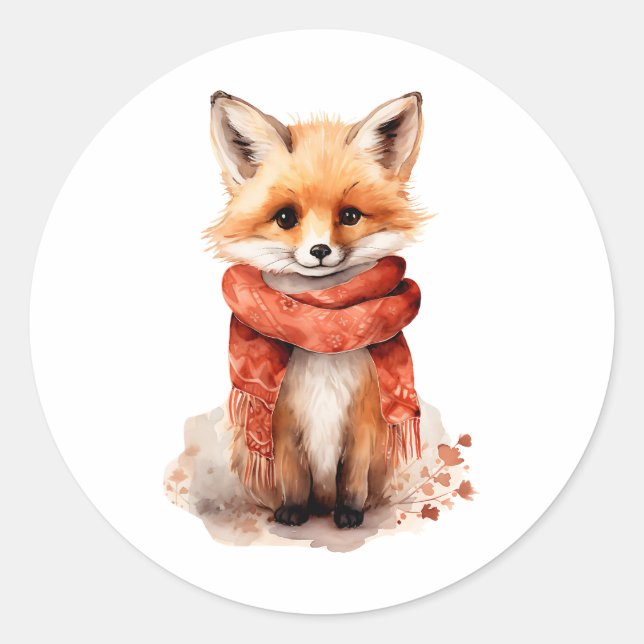 Sticker Rond Cute Fox Pup in a Red Scarf (Devant)