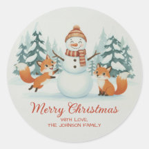 Cute Foxes and Snowman Merry Christmas